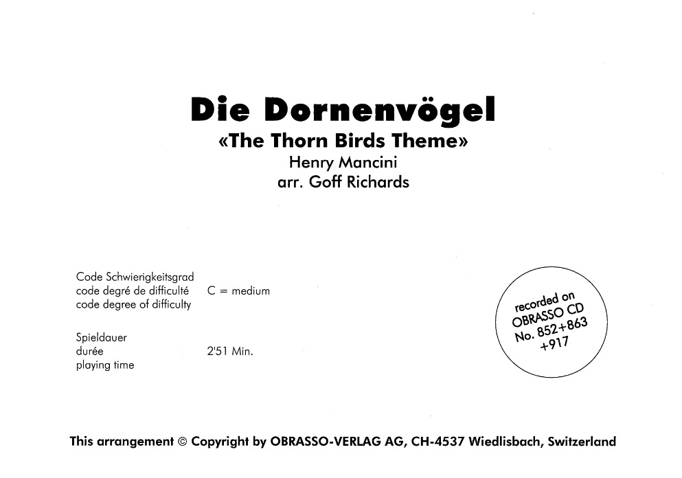 Thorn Birds Theme, The (Die Dornenvgel) - cliquer ici