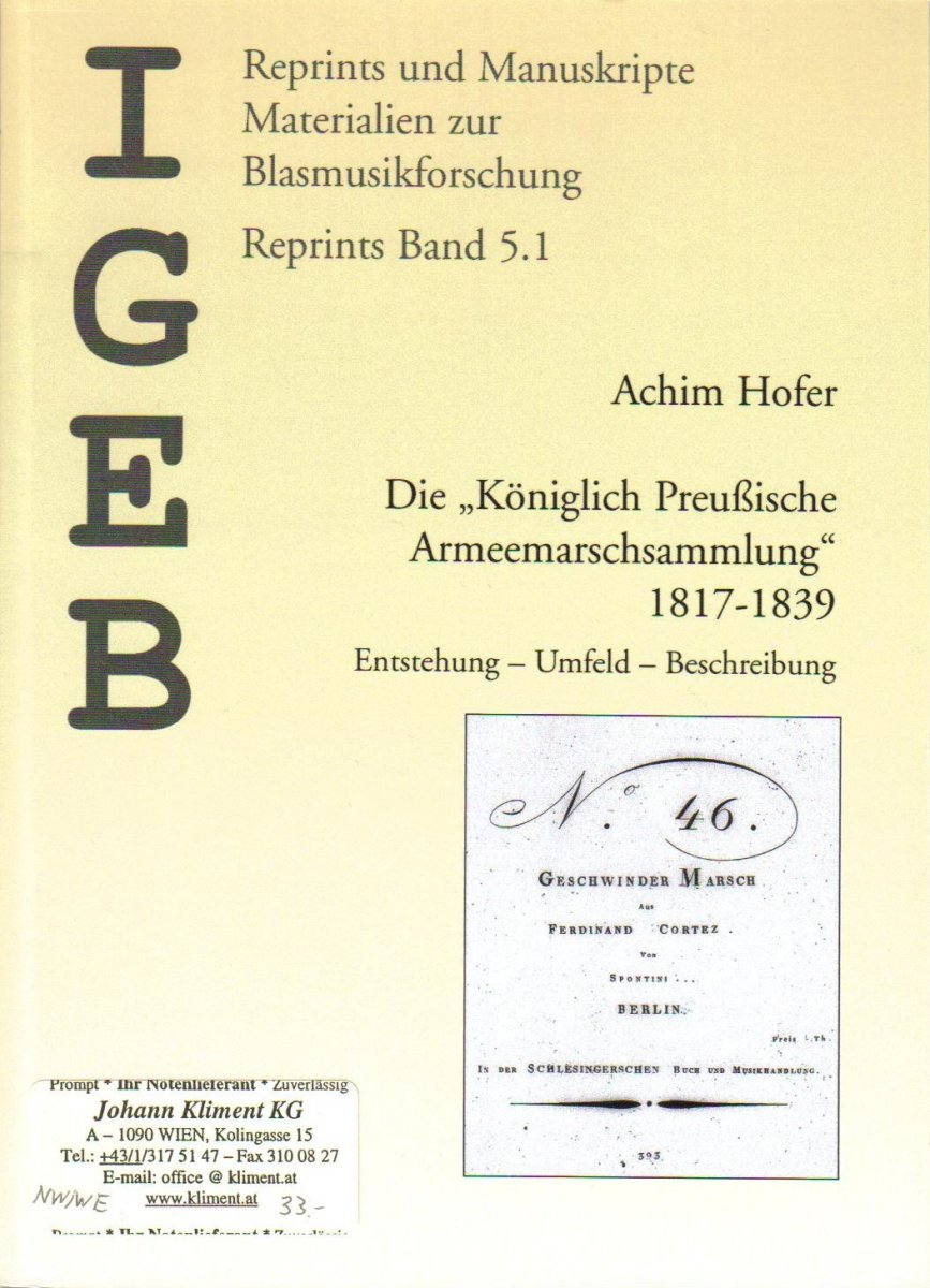 Königlich Preußische Armeemarschsammlung, Die, 1817-1839 (Heft I / Nr. 1-40) - cliquez pour agrandir l'image
